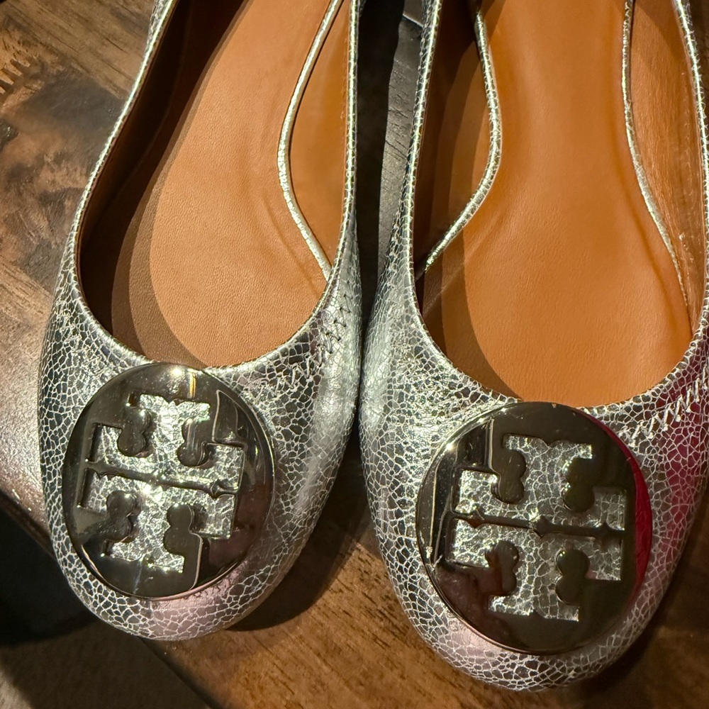 Tory Burch Silver Ballet Flats